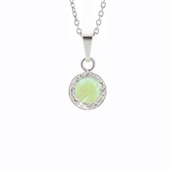 Strieborný náhrdelník so svetlo zeleným opálom a kryštálmi Swarovski Elements koliesko Chrysolite Opal