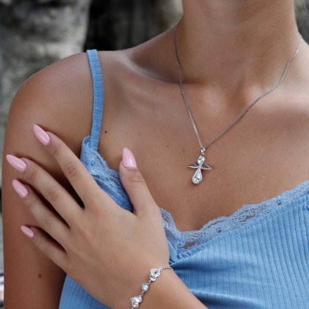Strieborný náhrdelník anjel so Swarovski kryštálmi biely 32072.1 Krystal