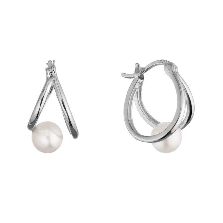 Strieborné náušnice kruhy s bielou riečnou perlou 21130.1