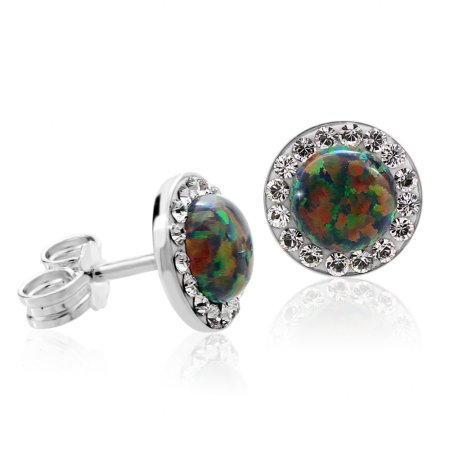 Strieborné náušnice kôstky so zeleno menivým opálom a kryštálmi Swarovski Elements Vitrail Medium Opal