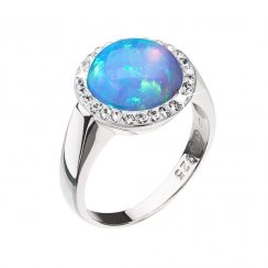 Stříbrný prsten se syntetickým opálem a s křišťály Preciosa světle modrý kulatý 35060.1 Lt. Blue s. Opal