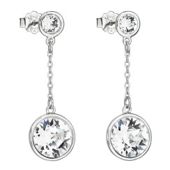 Stříbrné náušnice visací s krystaly Swarovski bílé kulaté 31269.1 Krystal