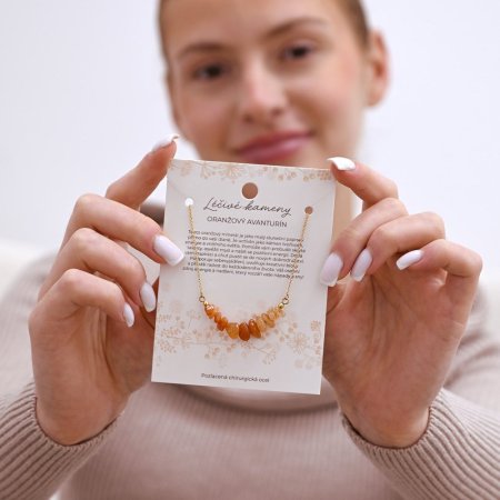 Náhrdelník s kamenem oranžový avanturín 42037.3 ocel