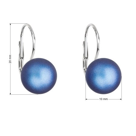 Strieborné náušnice visiace s tmavo modrou matnou Swarovski perlou 31143.3 Dark Blue