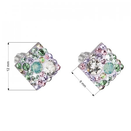 Stříbrné náušnice pecka s krystaly Swarovski mix barev kosočtverec 31169.3 Sakura