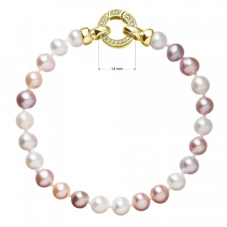 Perlový náramek z pravých říčních perel mix barev 23004.3 Au plating