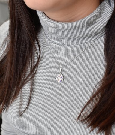 Stříbrný přívěsek s krystaly Swarovski ab efekt kulatý 34225.2 AB