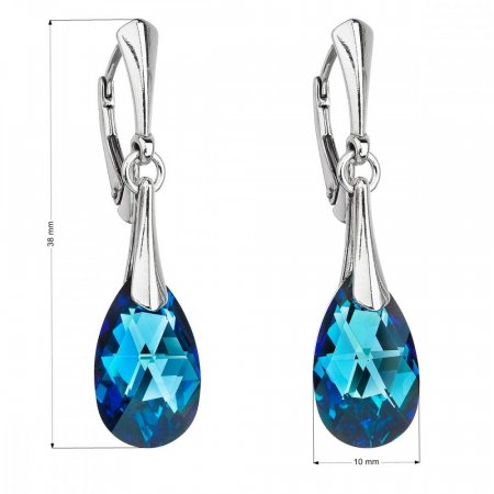 Stříbrné náušnice visací s krystaly Swarovski modrá slza 31215.5 Bermuda Blue
