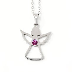 Oceľový náhrdelník anjel so Swarovski kryštálmi ružový 42043.3