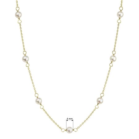 Zlatý 14 karátový náhrdelník žluté zlato s bílými říčními perličkami 92P00028