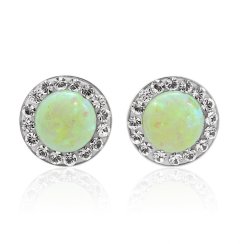 Stříbrné náušnice pecky se světle zeleným opálem a krystaly Swarovski Elements Chrysolite Opal