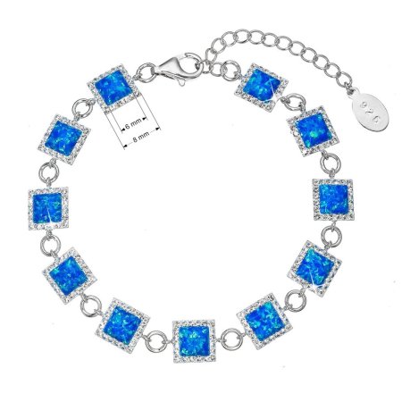 Strieborný náramok s modrým syntetickým opálom štvorec a biele krištáľmi Preciosa 33047.1 blue
