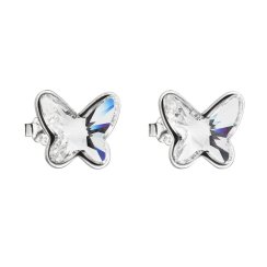 Stříbrné náušnice pecka s krystaly Swarovski bílý motýl 31251.1 Krystal