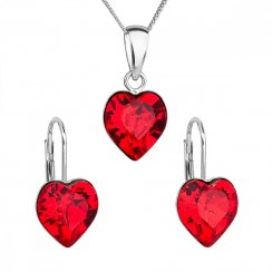 Sada šperků s krystaly Swarovski náušnice, řetízek a přívěsek červené srdce 39141.3 Light Siam