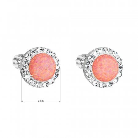 Strieborné náušnice kôstky so syntetickým opálom a krištáľmi Preciosa oranžové okrúhle 31317.1 Coral s. Opal