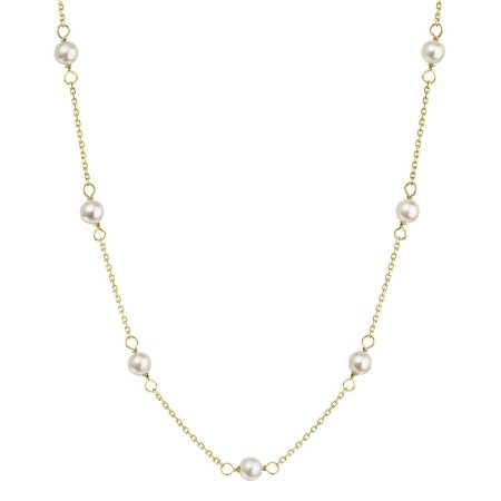 Zlatý 14 karátový náhrdelník žluté zlato s bílými říčními perličkami 92P00028