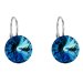 Strieborné náušnice visiace s kryštálmi Swarovski modré okrúhle 31106.5 Bermuda Blue