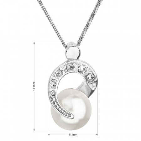 Stříbrný náhrdelník s perlou Swarovski bílý kulatý 32048.1 Bílá