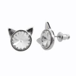 Náušnice čiré se Swarovski Elements Kočka Krystal