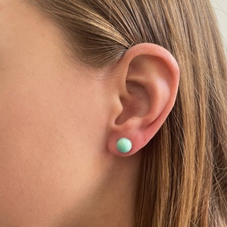 Strieborné náušnice kôstky s pravými minerálnymi kameňmi okrúhle 11491.3 Amazonit Brazil