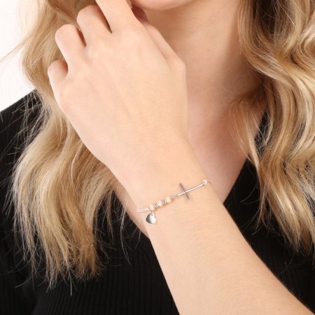 Kabbalah náramek se stříbrným křížem a srdíčkem 13052.3 lt.orange