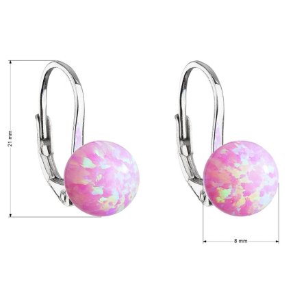 Strieborné visiace náušnice so syntetickým opálom ružové okrúhle 11245.3 Pink s. Opal