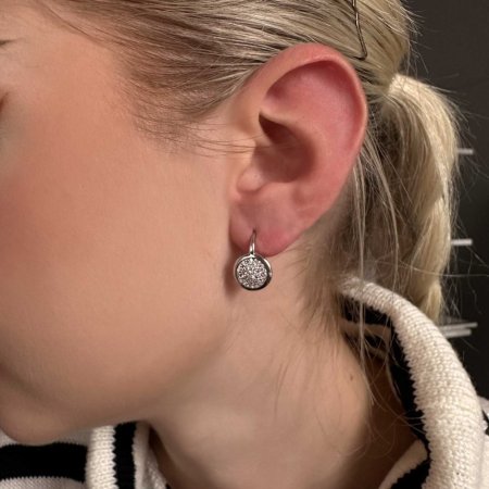 Strieborné náušnice visiace so zirkónmi biele okrúhle 11454.1