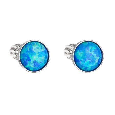 Stříbrné náušnice pecky se syntetickým opálem modré kulaté 11001.3 Blue s. Opal