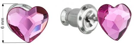 Náušnice se Swarovski Elements růžové srdíčko 51050.3 Fuchsia 6 mm