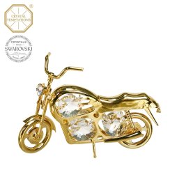 Kovová pozlátená figúrka Motorka s bielymi kryštálmi Swarovski Elements