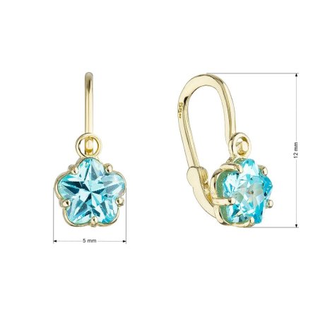 Zlaté dětské náušnice visací kytičky s modrým zirkonem 991013.3 Aqua