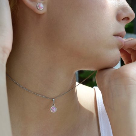 Náhrdelník se syntetickým opálem a křišťály Preciosa růžový 32083.1 Lt.rose