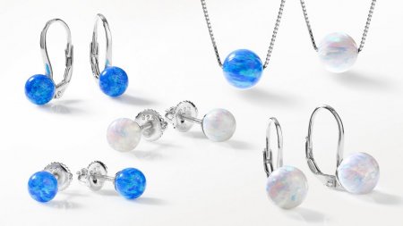 Stříbrné náušnice pecky se syntetickým opálem modré kulaté 11246.3 Blue s. Opal