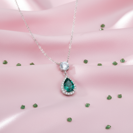 Stříbrný náhrdelník s krystaly Swarovski Elements Briselle NCP4320EMC Emerald