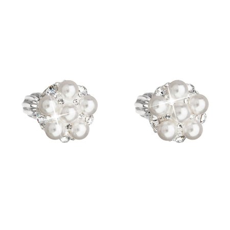 Strieborné náušnice pecka s kryštálmi Swarovski biele okrúhle 31336.9 Biela