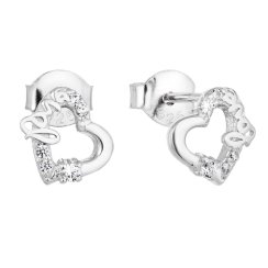Stříbrné náušnice pecka se zirkonem bílé srdce 11051.1