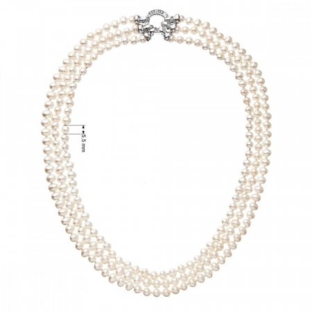 Perlový náhrdelník trojradový z pravých riečnych perál biely 22035.1
