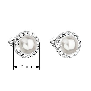 Stříbrné náušnice pecka s krystaly Swarovski a bílou perlou kulaté 31314.1 White