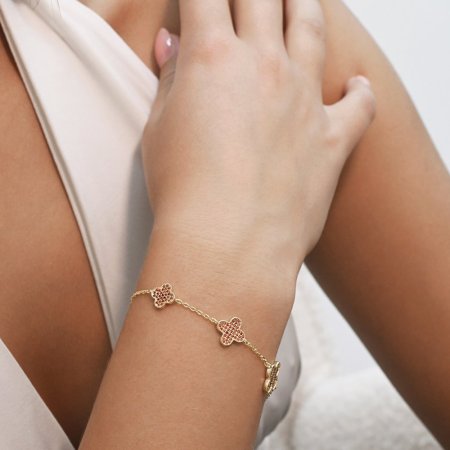 Pozlátený náramok so štvorlístkami 13108.3 oranžový