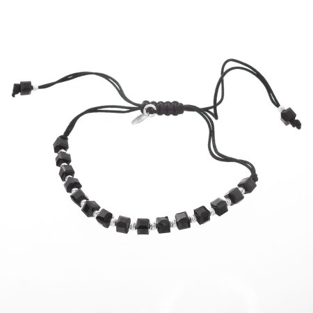 Stříbrný náramek s černými skleněnými korálky 13076.3