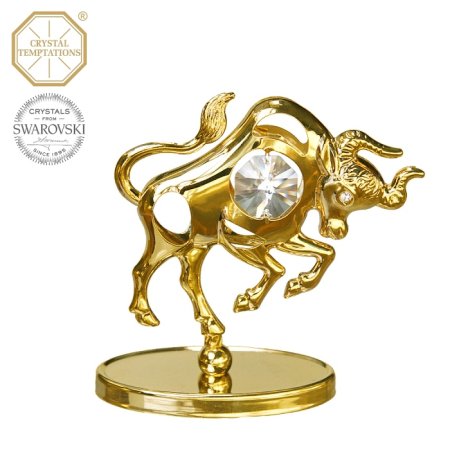 Kovová pozlacená figurka Býk s bílými krystaly Swarovski Elements