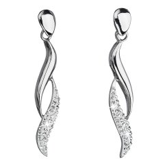 Strieborné náušnice visiace s kryštálmi Swarovski biele vlnky 31162.1 Krystal