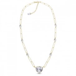 Stříbrný pozlacený náhrdelník bílý čirý z pravých říčních perel Trilliant NG4706C6W Krystal