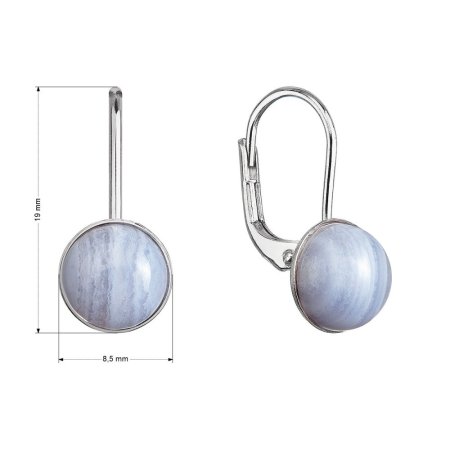 Strieborné visiace náušnice s pravými minerálnymi kameňmi okrúhle 11481.3 Achát Blue Lace