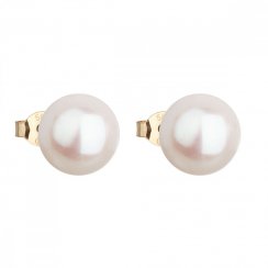 Zlaté 14 karátové náušnice pecky s bílou říční perlou 921043.1 Bílá