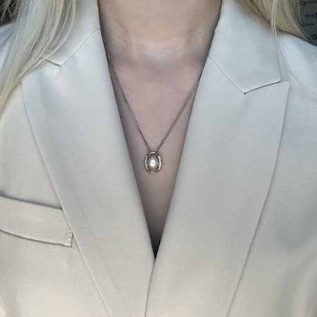 Perlová souprava ovál s říční perlou a zirkony bilá 29049.1B