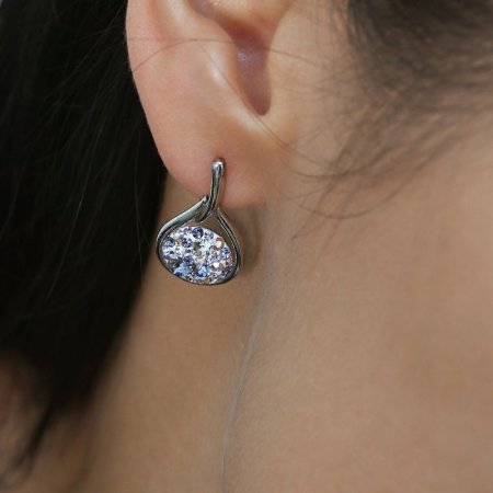 Strieborné visiace náušnice kvapky sa Swarovski fialovými kryštály 31305.3 Violet