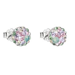 Stříbrné náušnice pecka s krystaly Swarovski mix barev kulaté 31136.3 Sakura