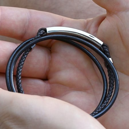 Náramok pánsky hnedá recykl. koža s oceľovou ozdobou 43029.3 hnedá