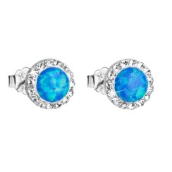 Strieborné náušnice kôstky so syntetickým opálom a krištáľmi Preciosa modré okrúhle 31217.1 Blue s. Opal